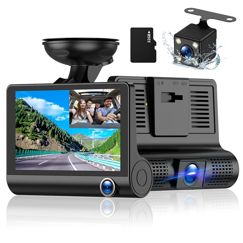Dashcam Three Way Car DVR with Dual / Reverse Camera Night Vision Dash Cam