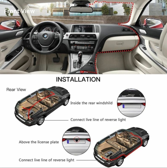 Dashcam Three Way Car DVR with Dual / Reverse Camera Night Vision Dash Cam - Image 4